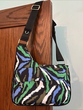 Green & Blue Zebra-Print Crossbody Bag with Adjustable Strap